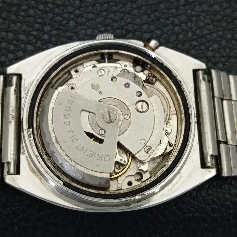 Vintage 1984 Square Orient Automatic Mens Silver Watch W/daydate & Gold accents